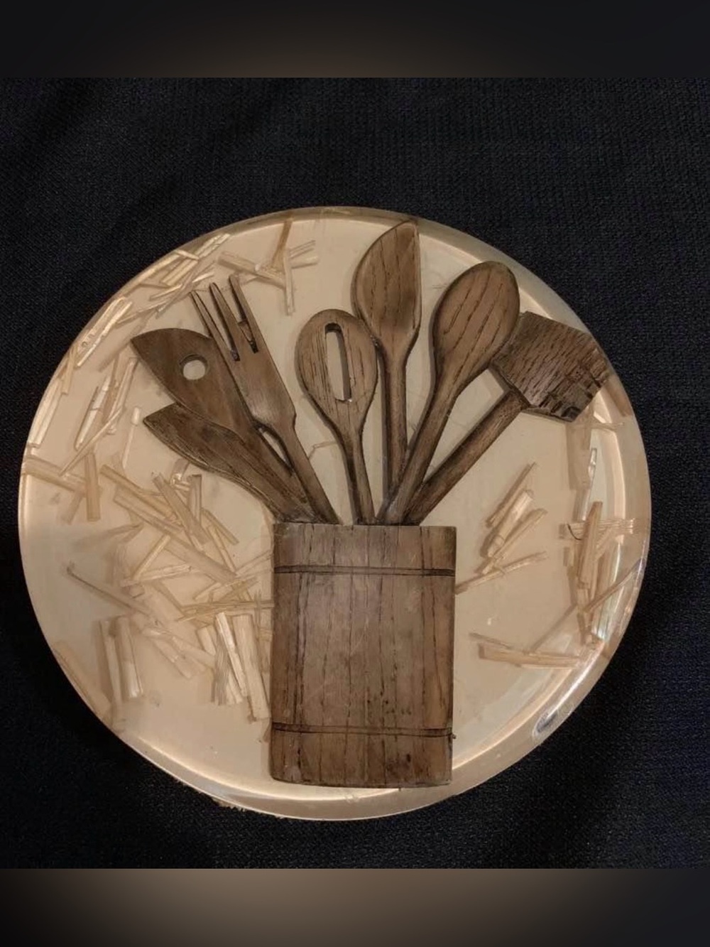 Neutral Wooden Utensil Decorative Plate - Home Dining